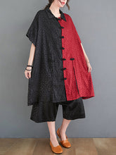 Loose Color Block Shirt Big Pocket Wide Leg Pants Suit